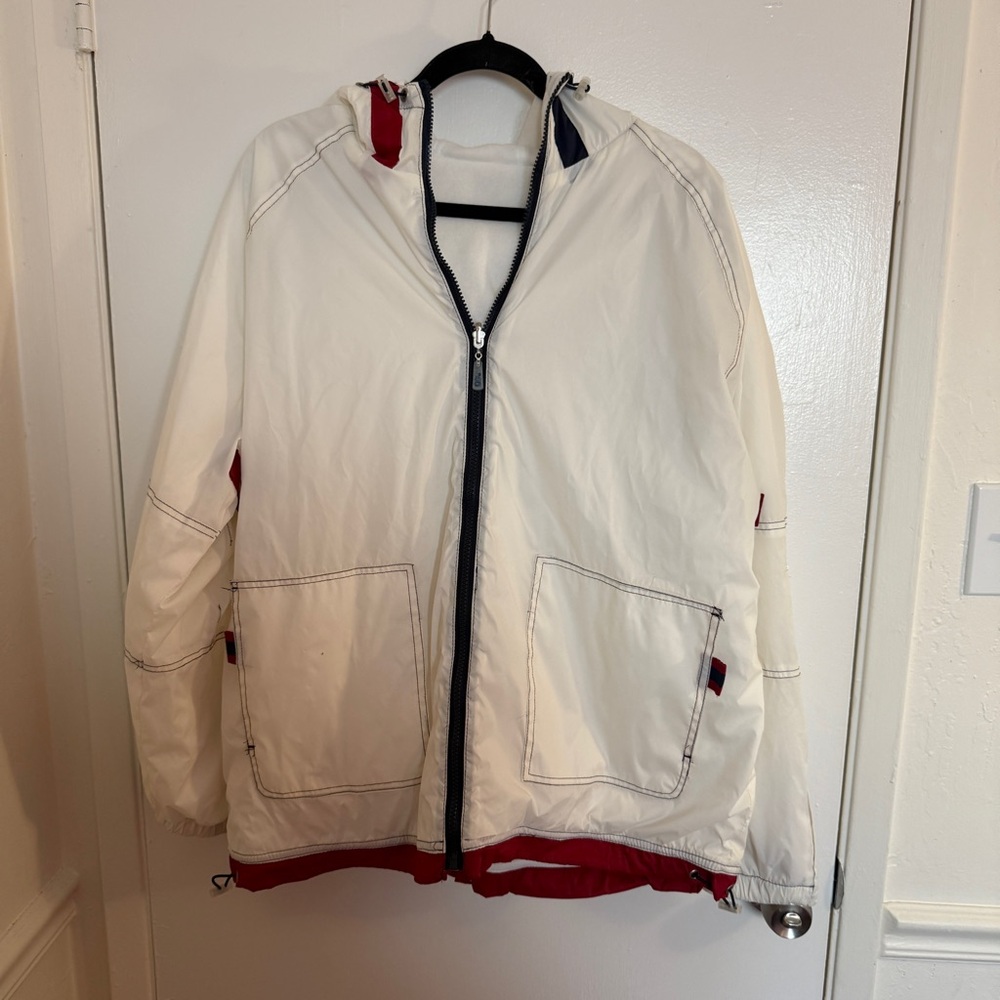 Unknown Brand Men's White and Red Hooded Reversible Jacket XL
